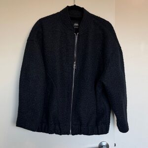Zara navy Textured Zip-Up Jacket